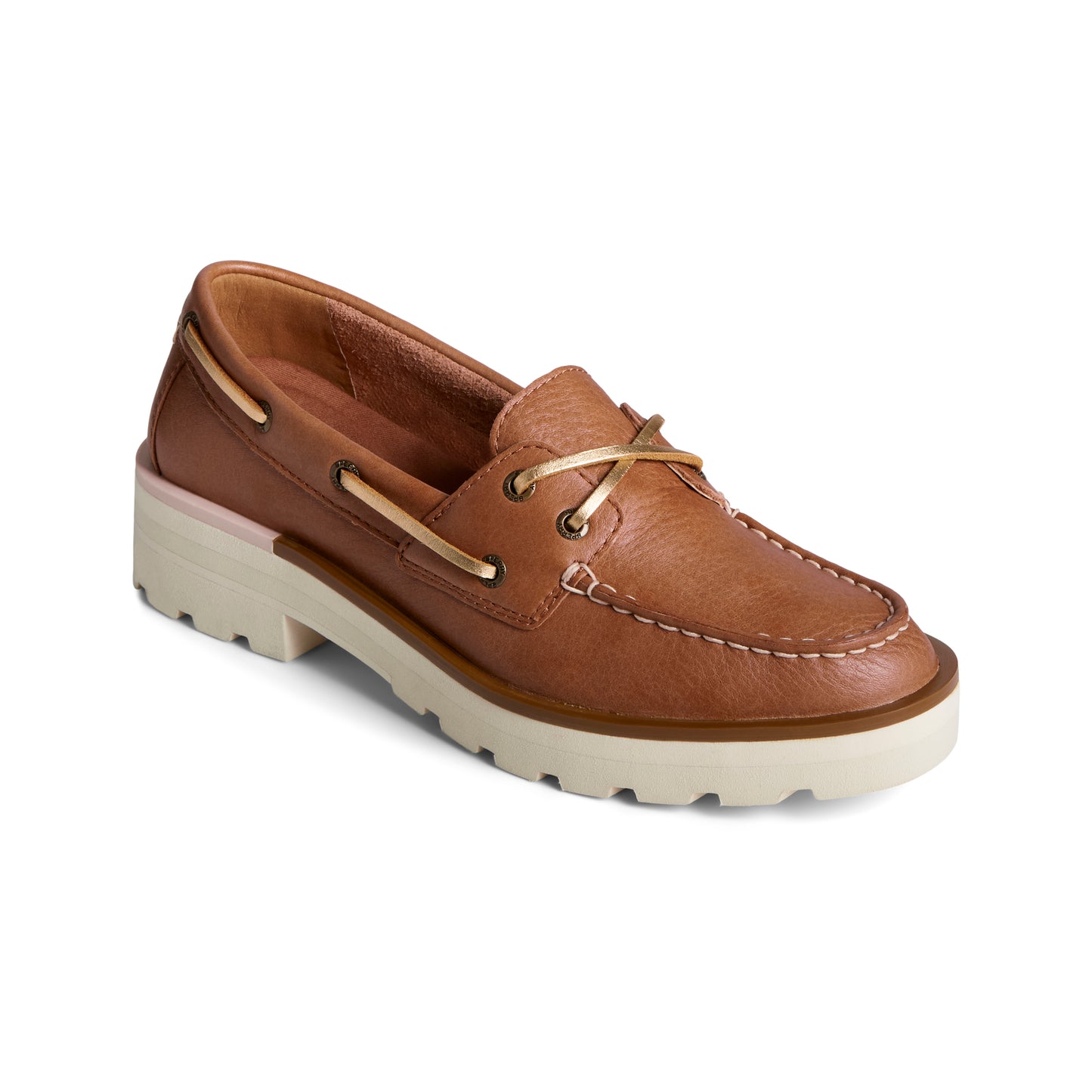 Women's Chunky Boat 2-Eye Leather Slip-on Shoes